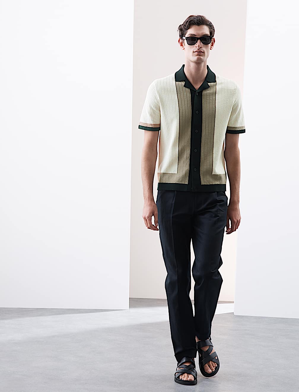 Mercerised Cotton Colour Block Knitted Polo Shirt