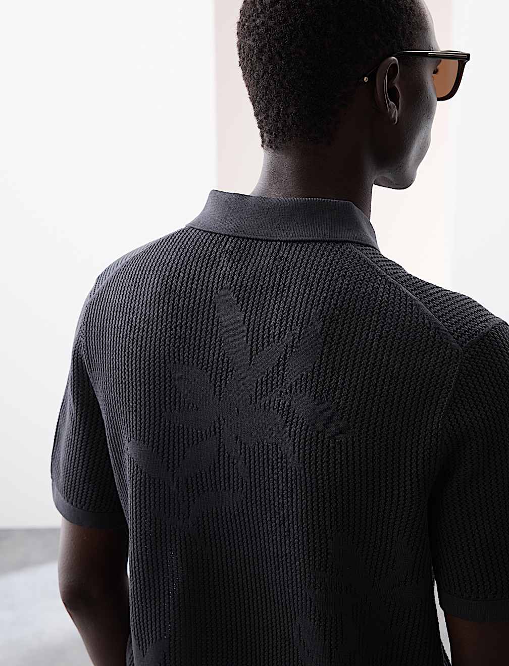 Floral Textured Knit Button Polo Shirt