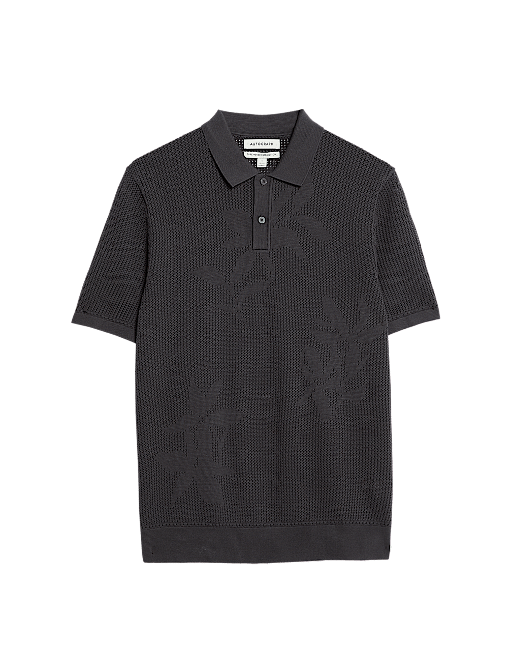 Floral Textured Knit Button Polo Shirt