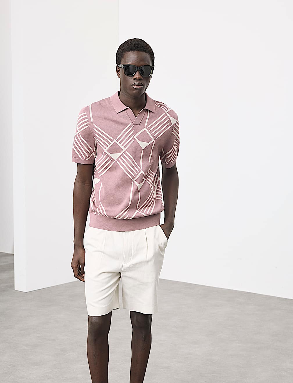 Pure Cotton Geometric Pattern Knitted Polo