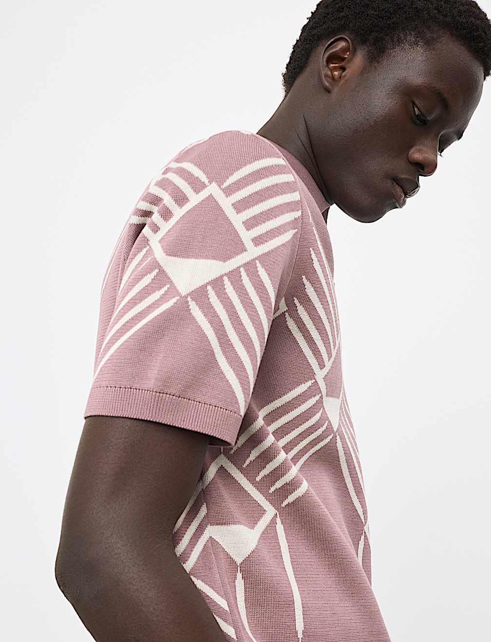 Pure Cotton Geometric Pattern Knitted Polo