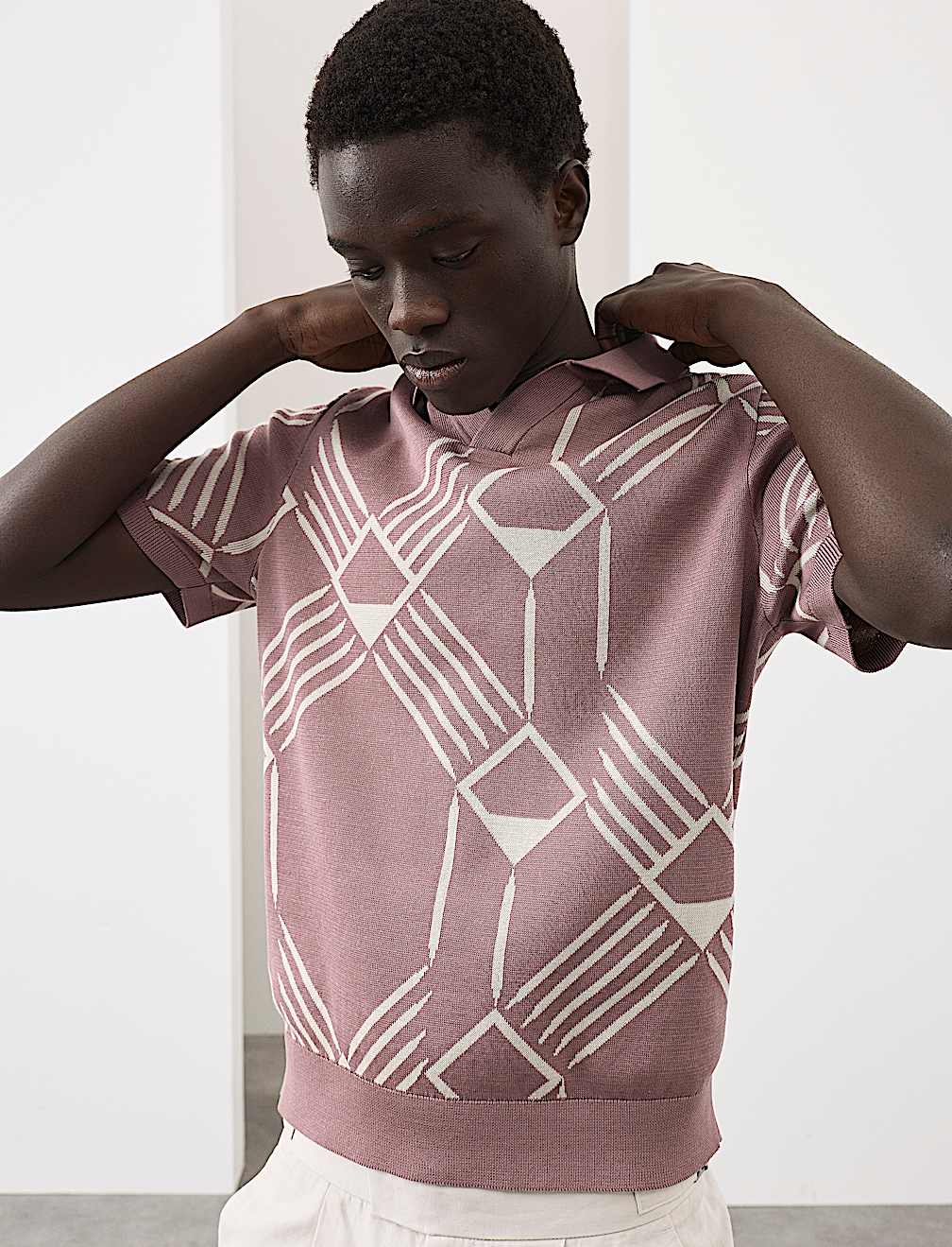 Pure Cotton Geometric Pattern Knitted Polo