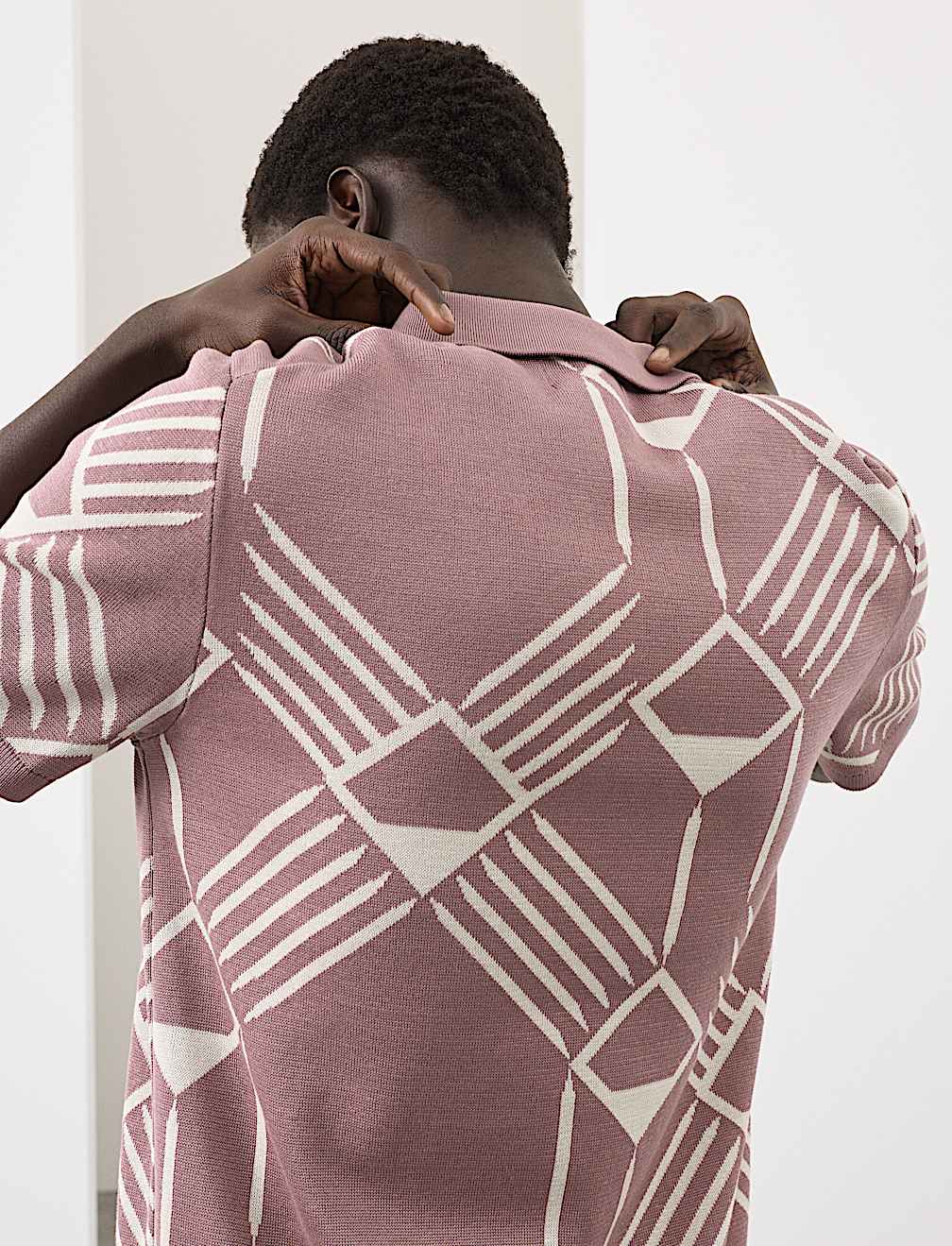 Pure Cotton Geometric Pattern Knitted Polo