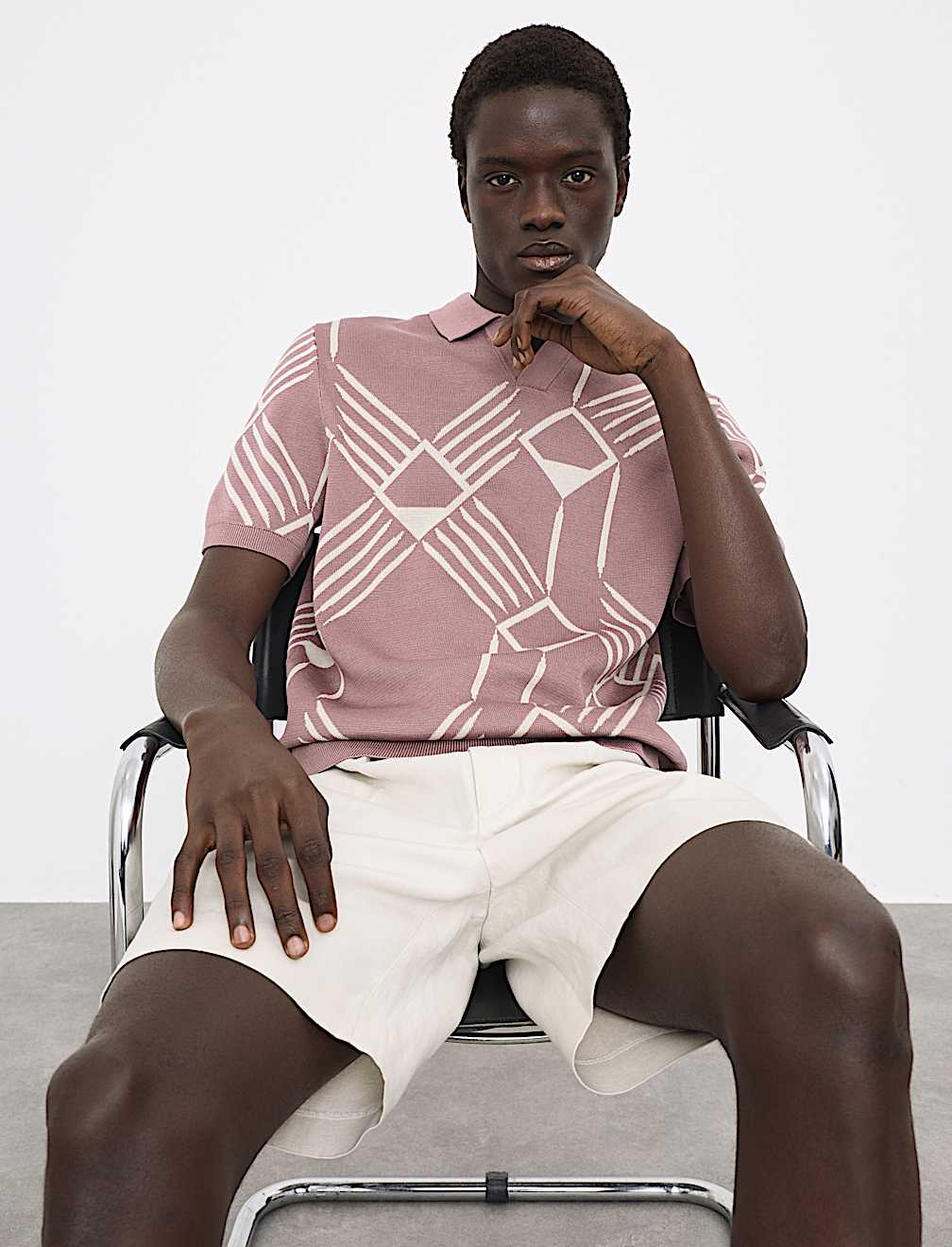 Pure Cotton Geometric Pattern Knitted Polo