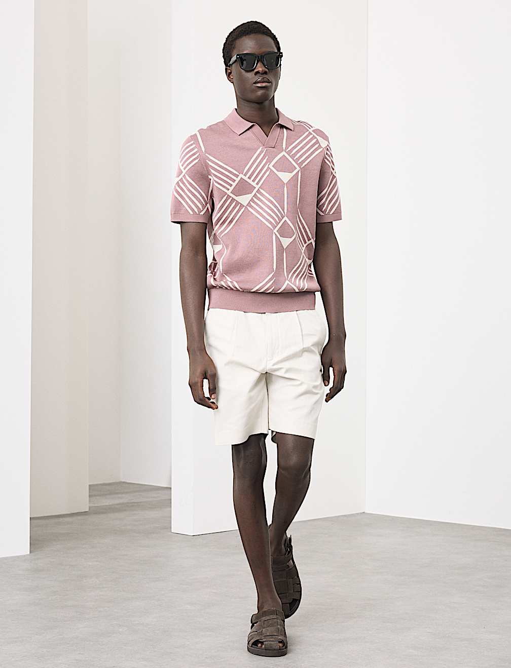 Pure Cotton Geometric Pattern Knitted Polo