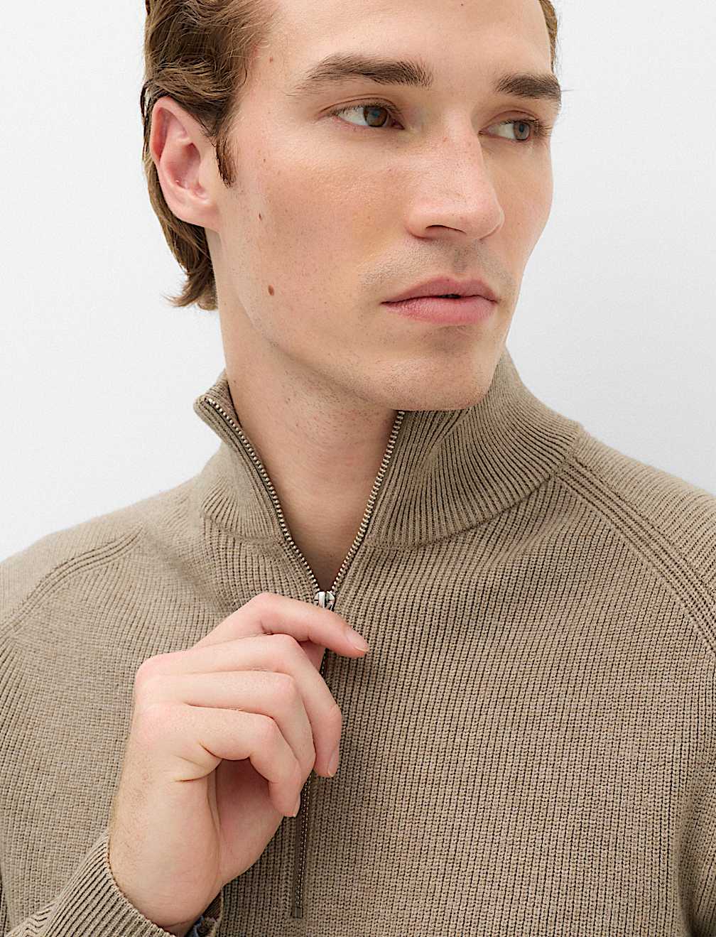 Cotton Blend Ribbed Half Zip Jumper