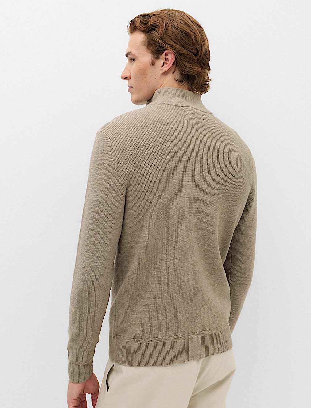 Cotton Blend Ribbed Half Zip Jumper