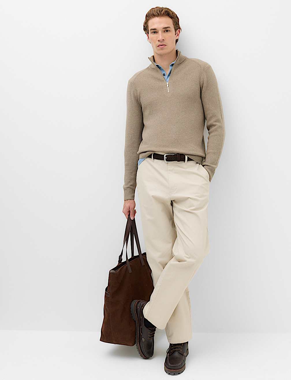 Cotton Blend Ribbed Half Zip Jumper