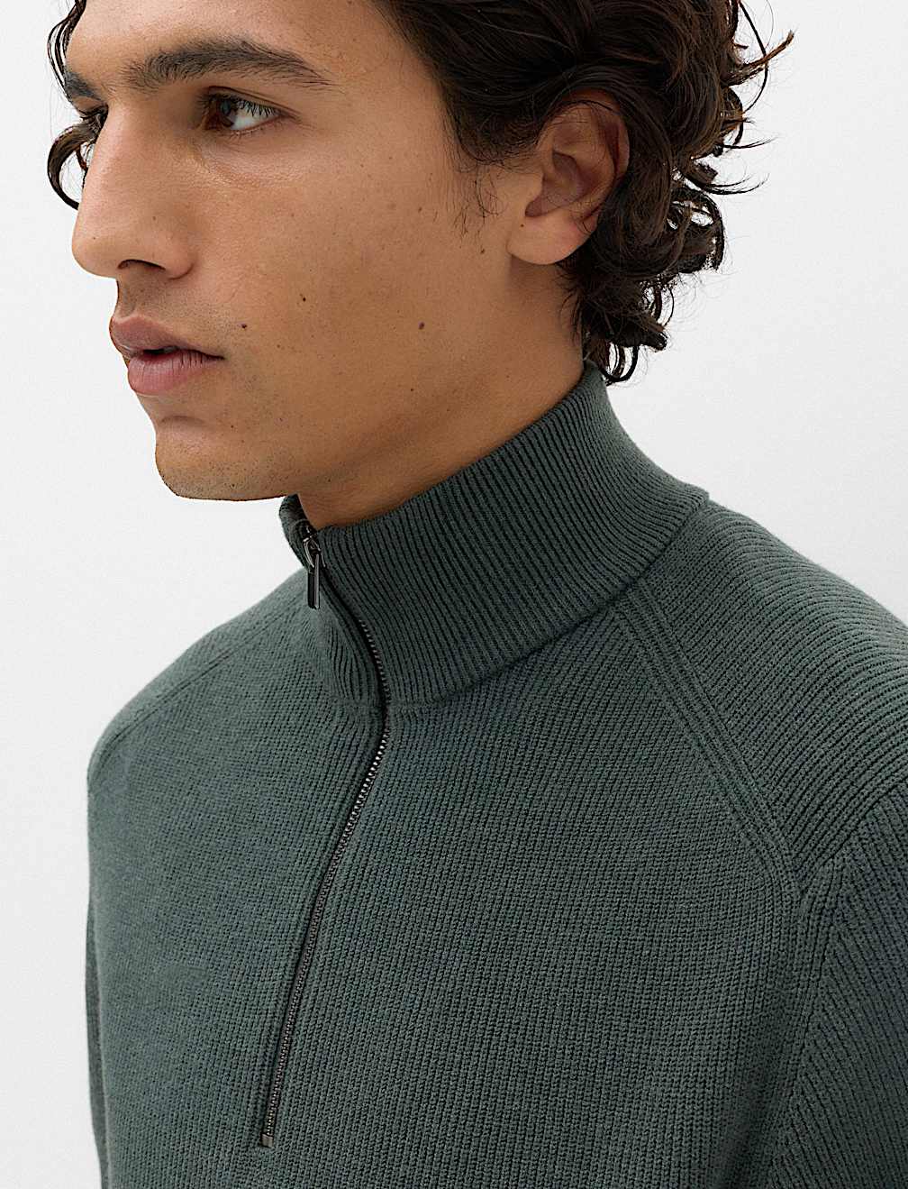Cotton Blend Ribbed Half Zip Jumper