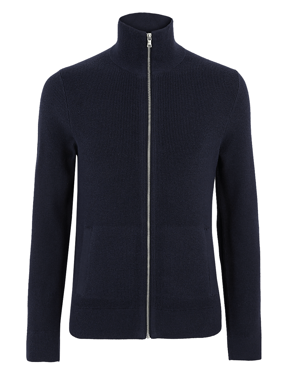 Cotton Rich Ribbed Funnel Neck Cardigan