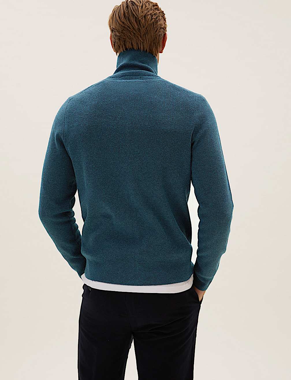 Cotton Rich Ribbed Funnel Neck Cardigan