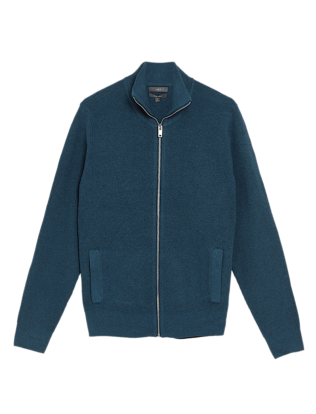Cotton Rich Ribbed Funnel Neck Cardigan