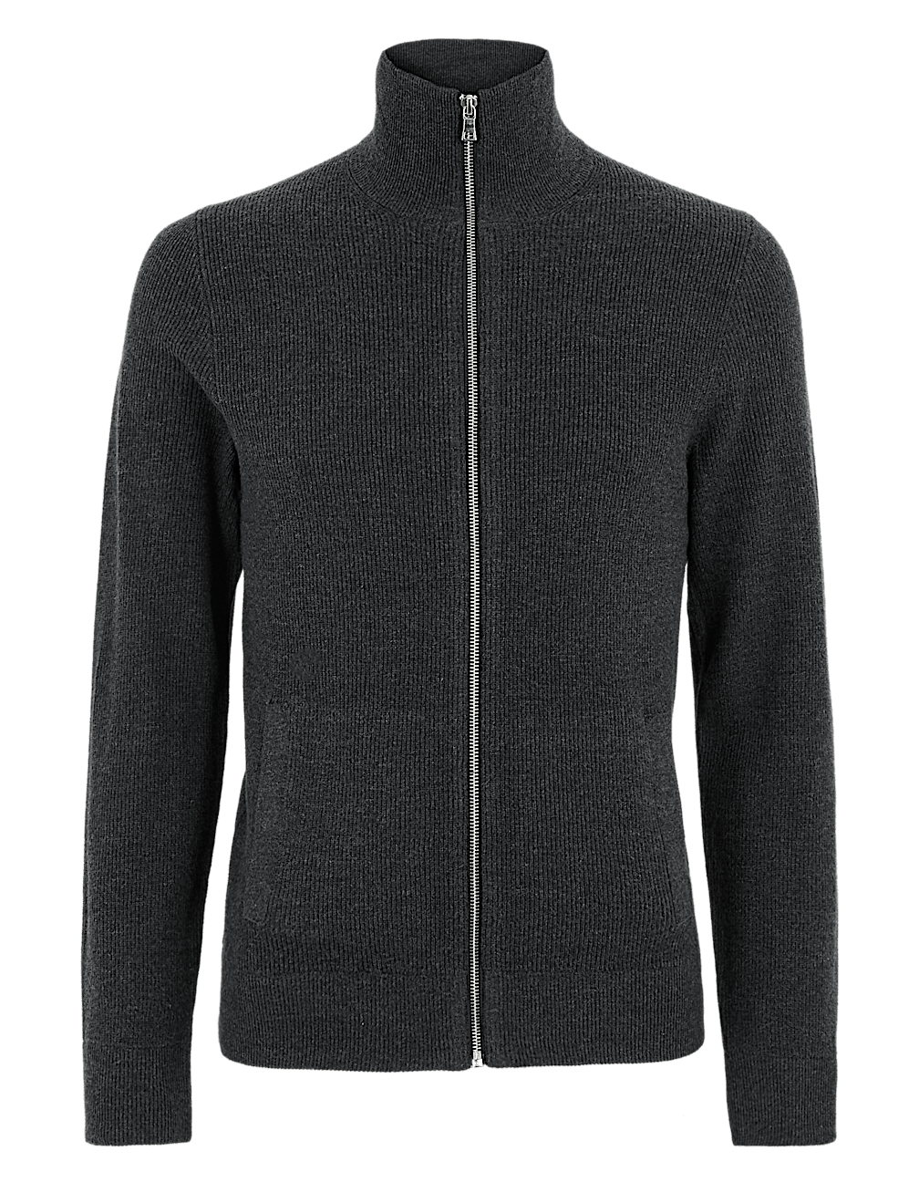 Cotton Rich Ribbed Funnel Neck Cardigan