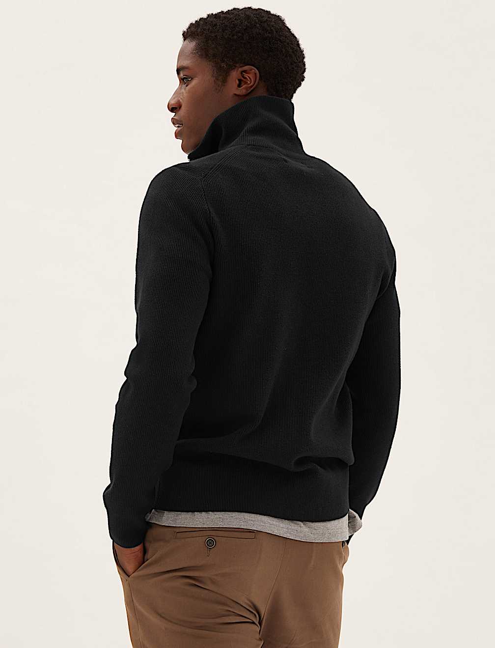 Cotton Rich Ribbed Funnel Neck Cardigan