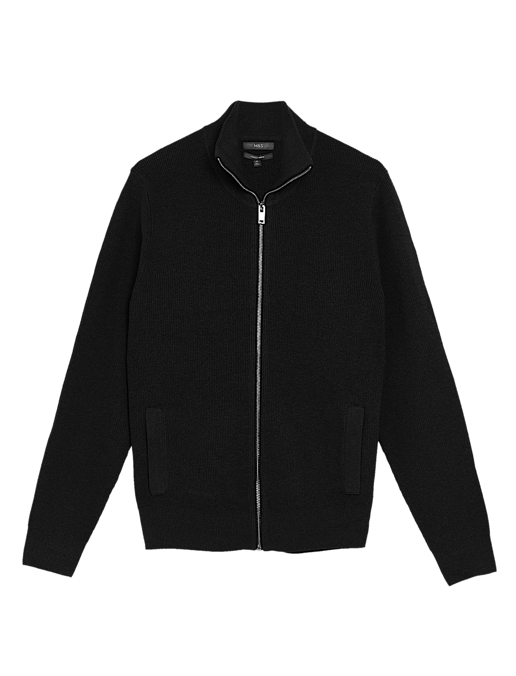 Cotton Rich Ribbed Funnel Neck Cardigan