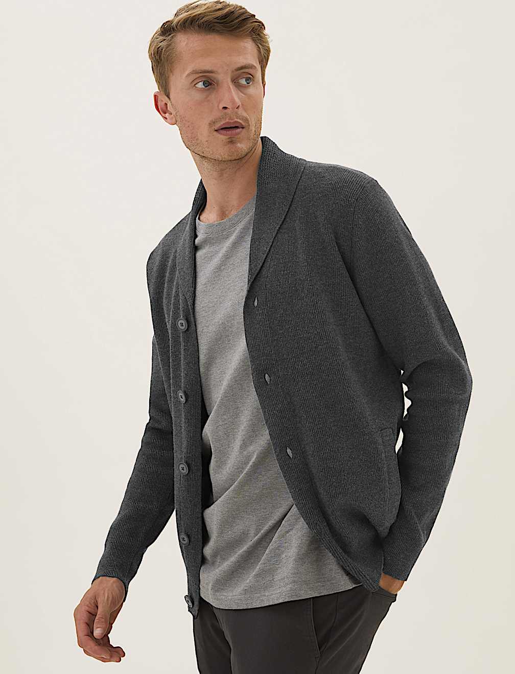 Ribbed Shawl Collar Cardigan