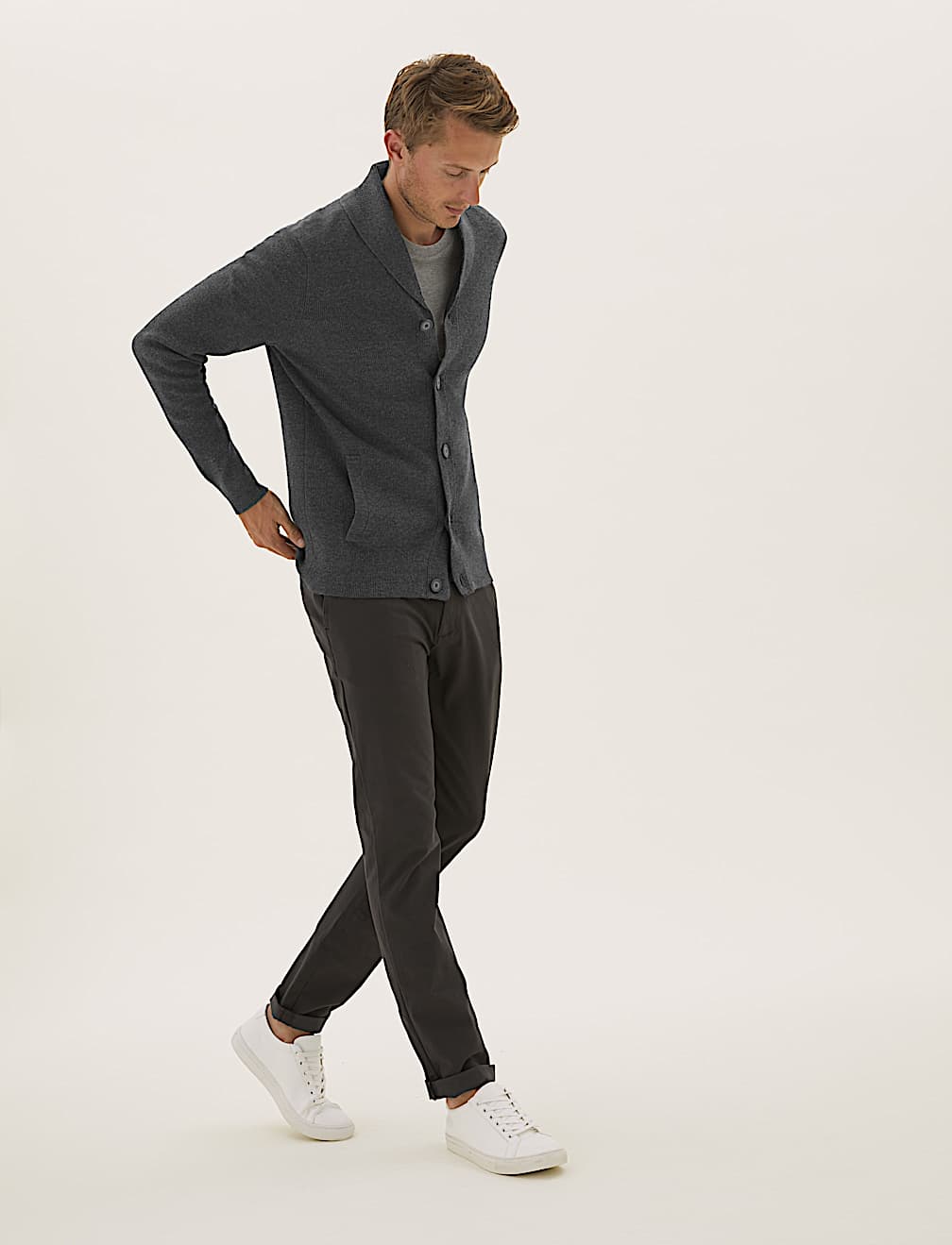Ribbed Shawl Collar Cardigan