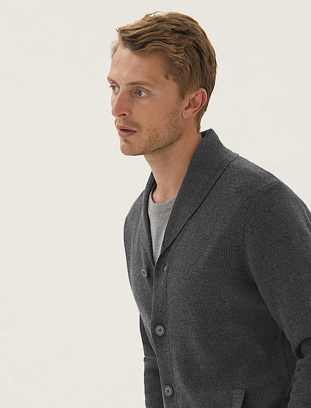 Ribbed Shawl Collar Cardigan