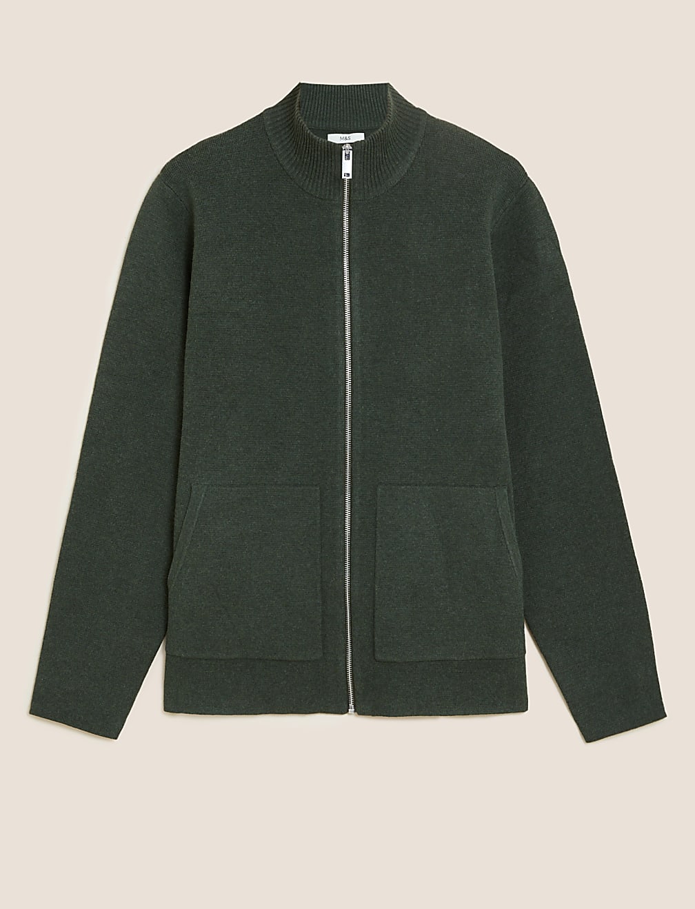 Cotton Blend Ribbed Zip Up Knitted Jacket
