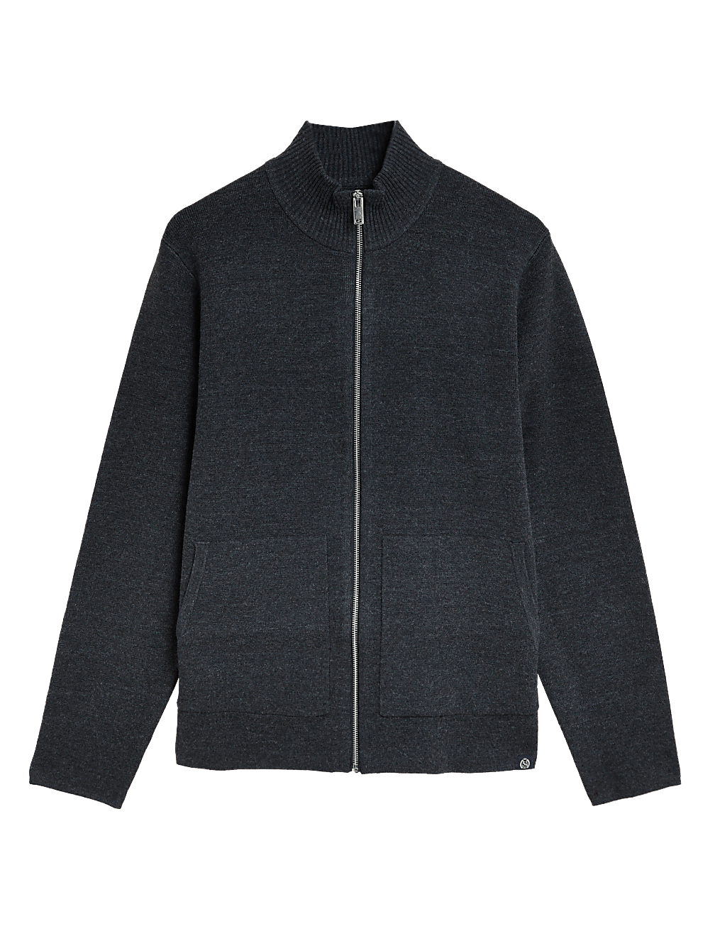 Cotton Blend Ribbed Zip Up Knitted Jacket