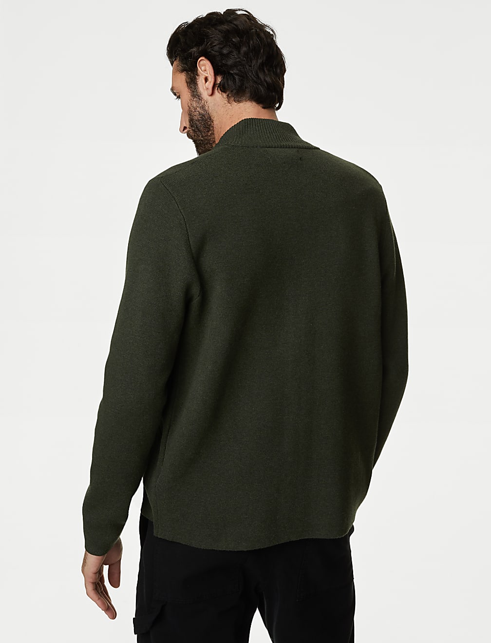 Cotton Blend Ribbed Zip Up Knitted Jacket