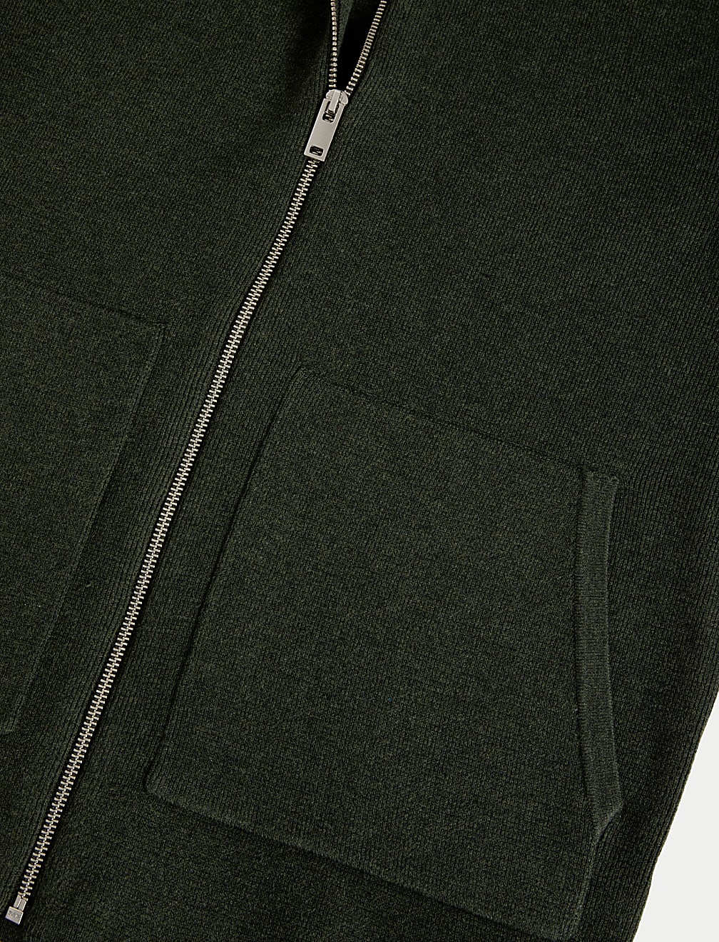Cotton Blend Ribbed Zip Up Knitted Jacket