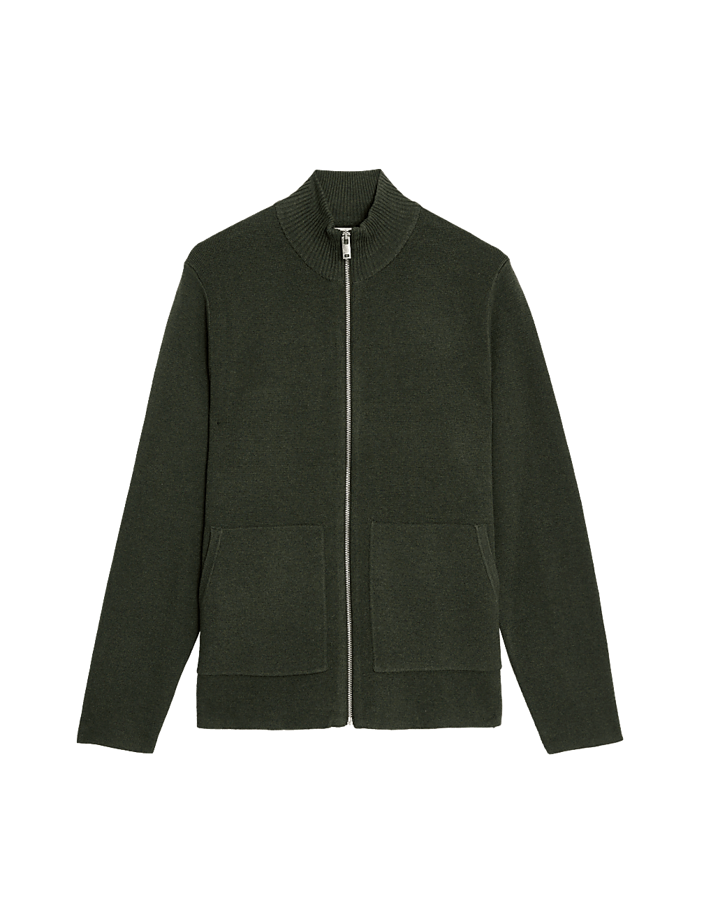 Cotton Blend Ribbed Zip Up Knitted Jacket
