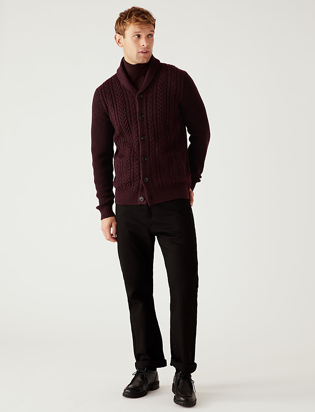 Cable Shawl Collar Cardigan