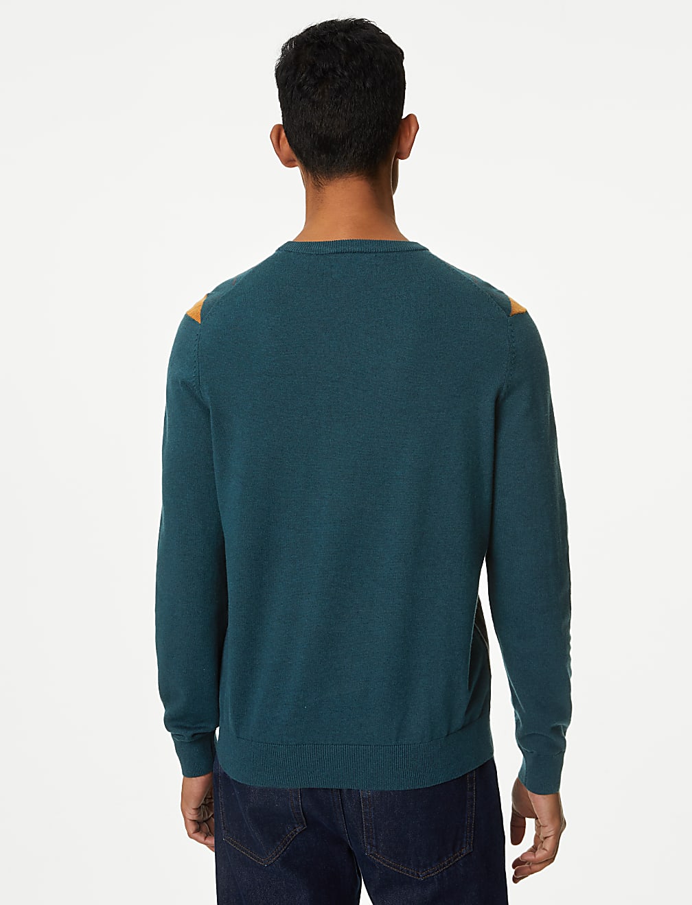 Pure Cotton Argyle Round Neck Jumper