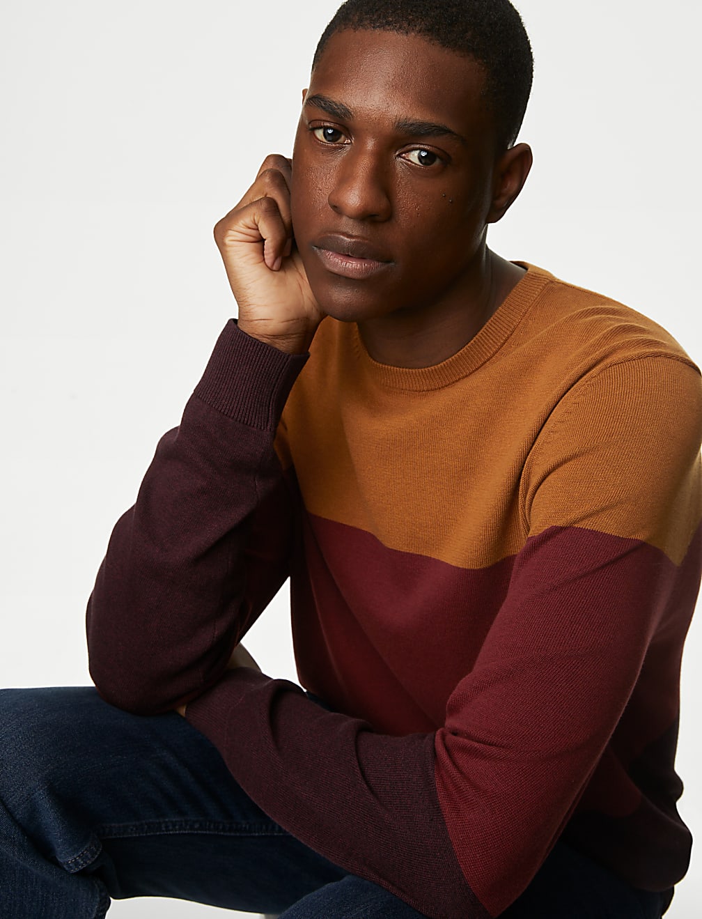 Pure Cotton Colorblocked Round Neck Jumper