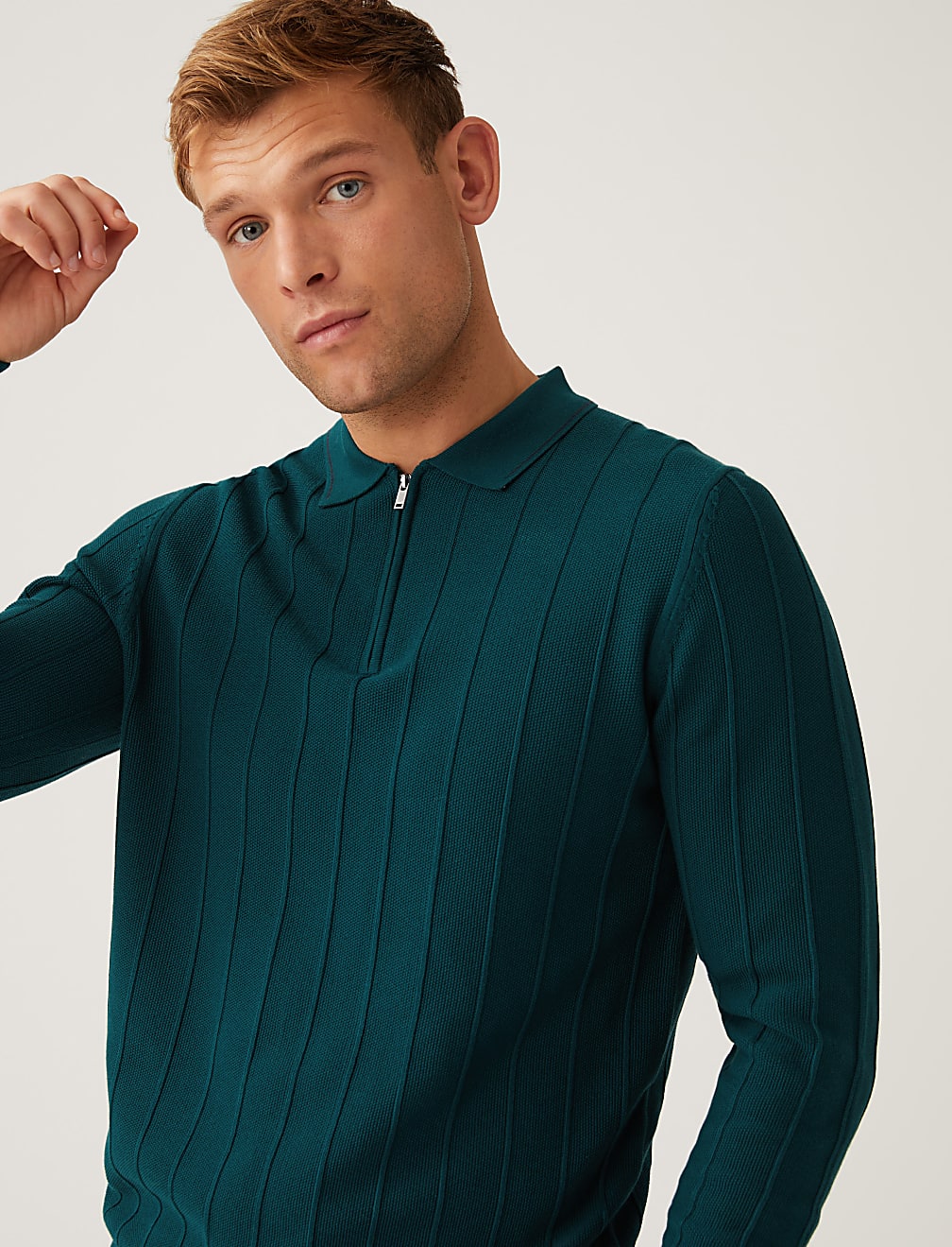 Cotton Modal Textured Knitted Polo Shirt