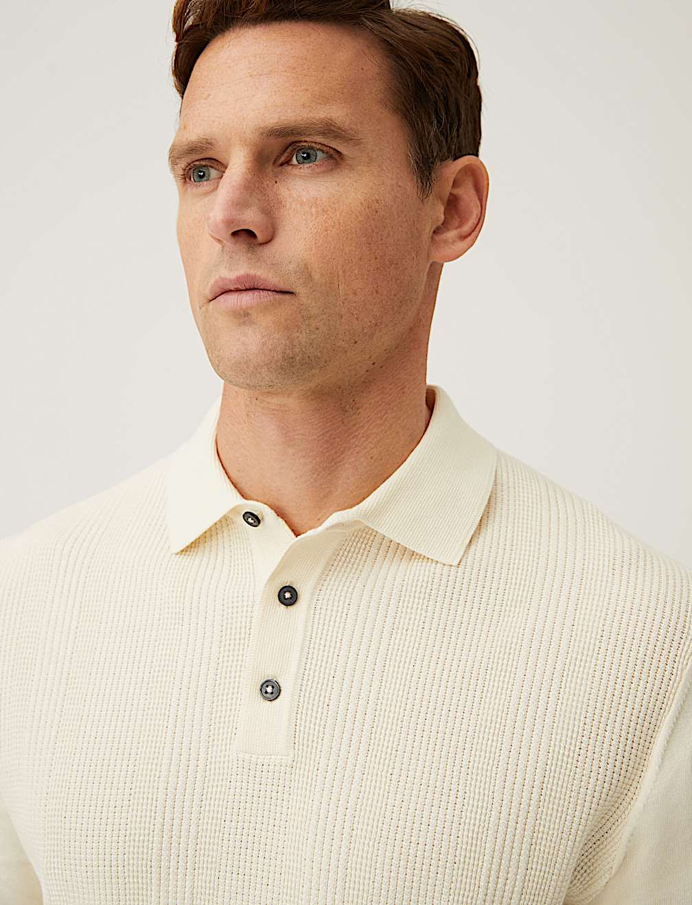Cotton Rich Textured Knitted Polo Shirt