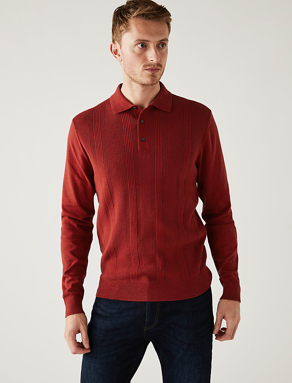 Cotton Rich Textured Knitted Polo Shirt