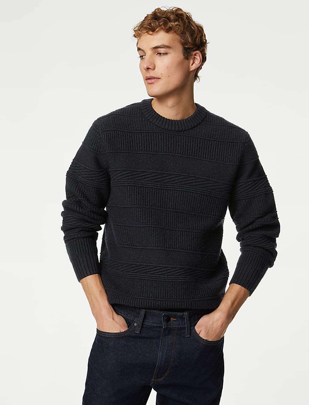 Buy Textured Crew Neck Jumper at Marks Spencer