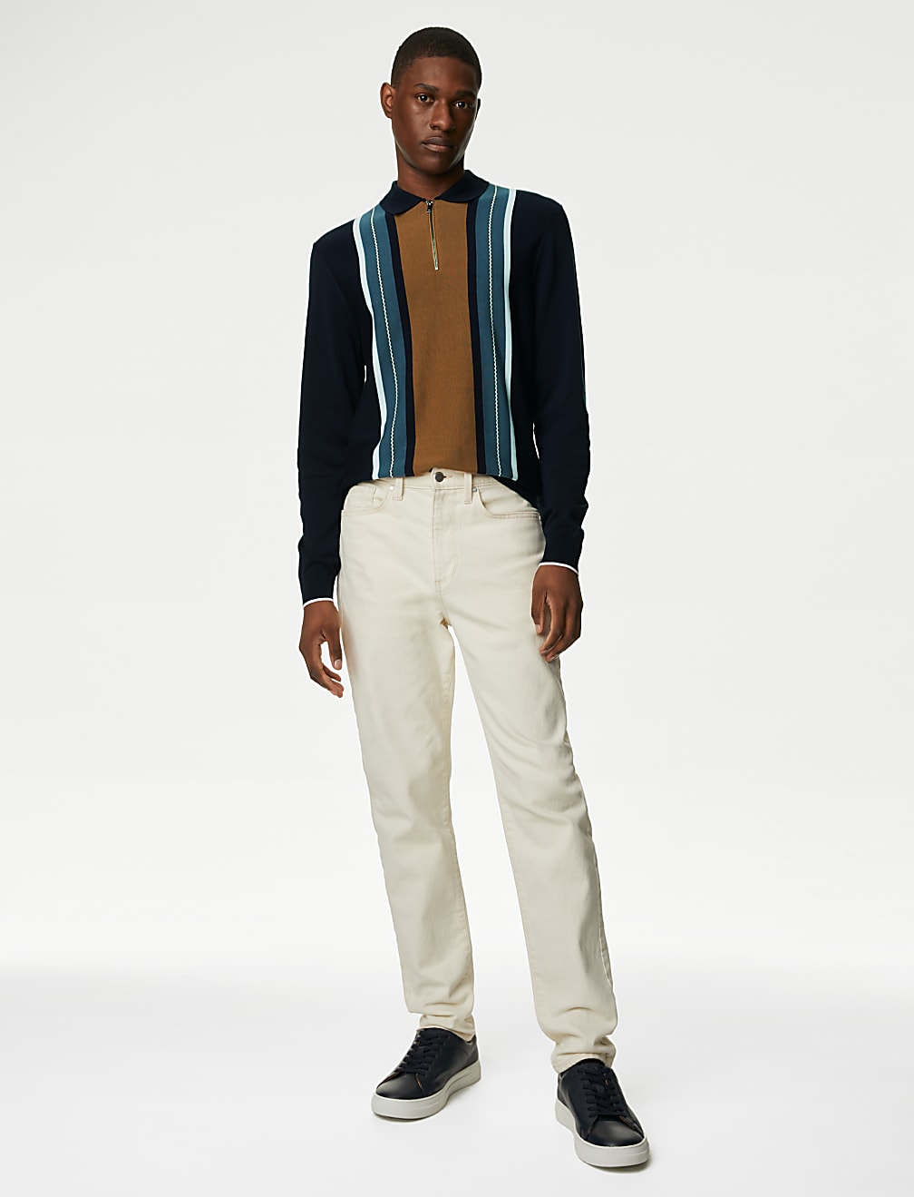 Cotton Rich Striped Knitted Polo Shirt