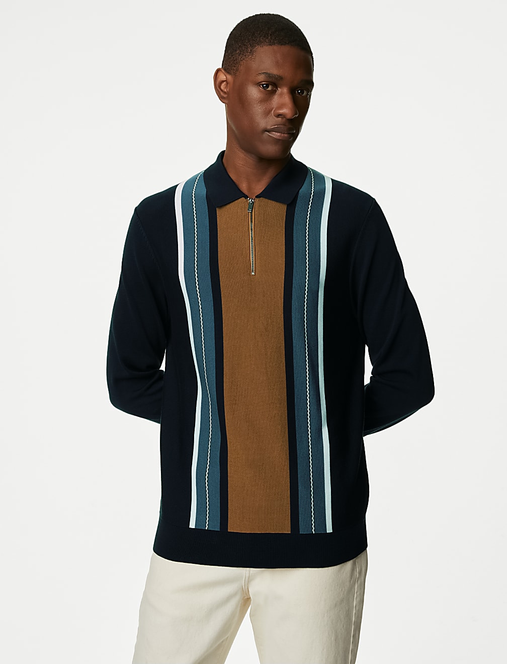 Cotton Rich Striped Knitted Polo Shirt