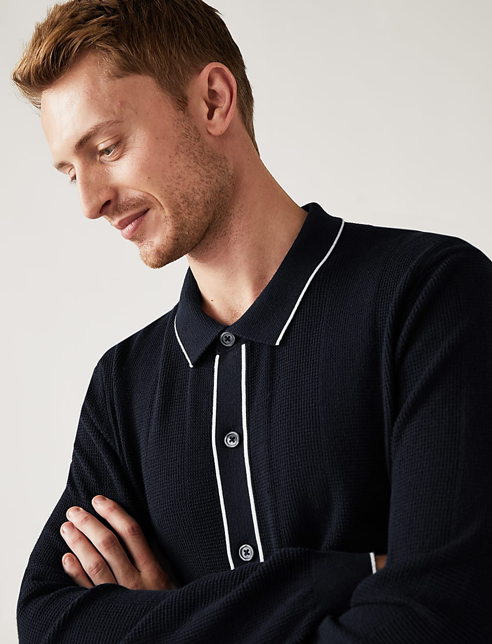 Cotton Rich Textured Knitted Polo Shirt