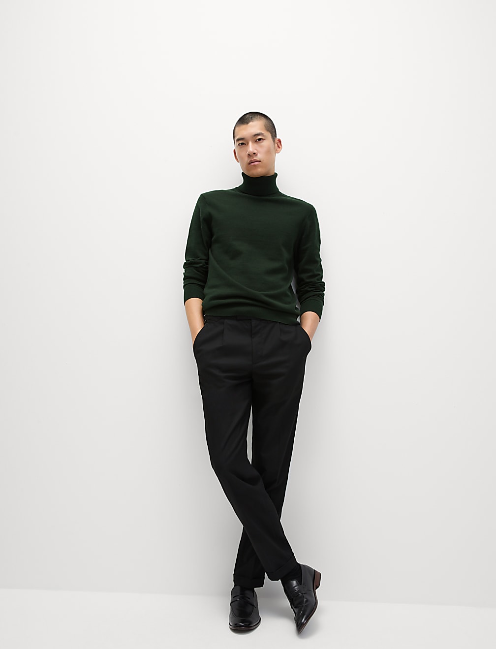 Cotton Rich Roll Neck Jumper with Wool