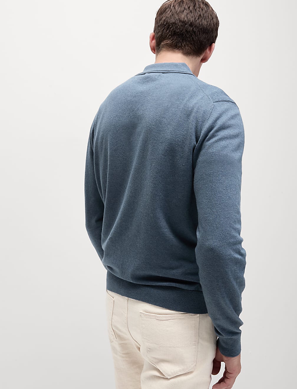 Cotton Rich Zip Up Knitted Polo Shirt