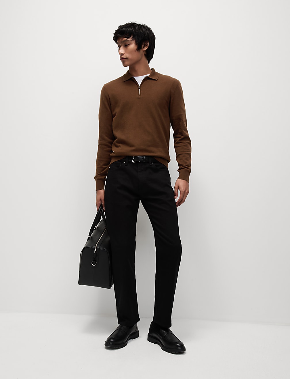 Cotton Rich Zip Up Knitted Polo Shirt