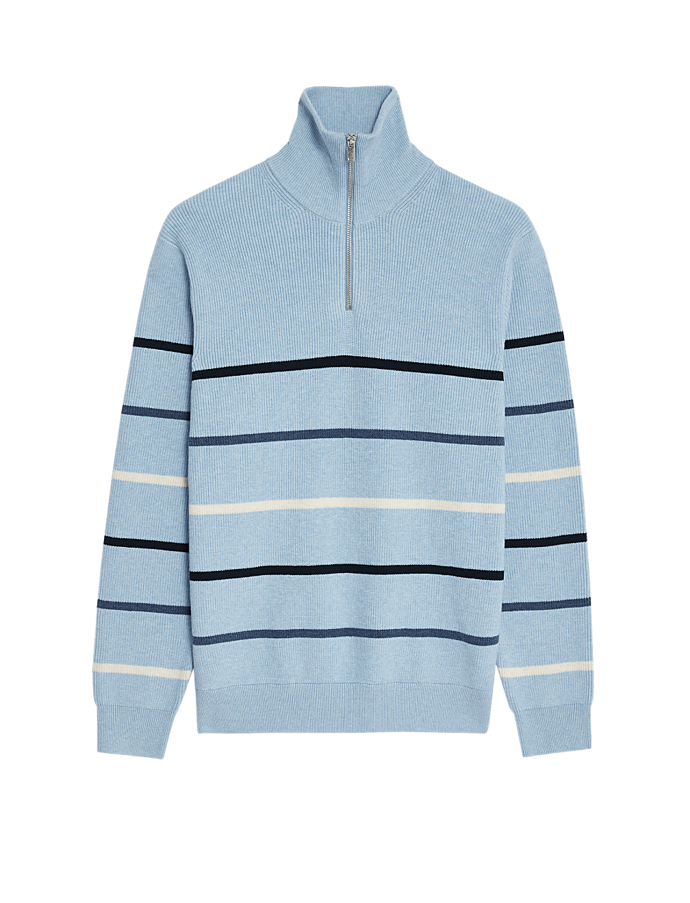 Cotton Blend Striped Half Zip Jumper