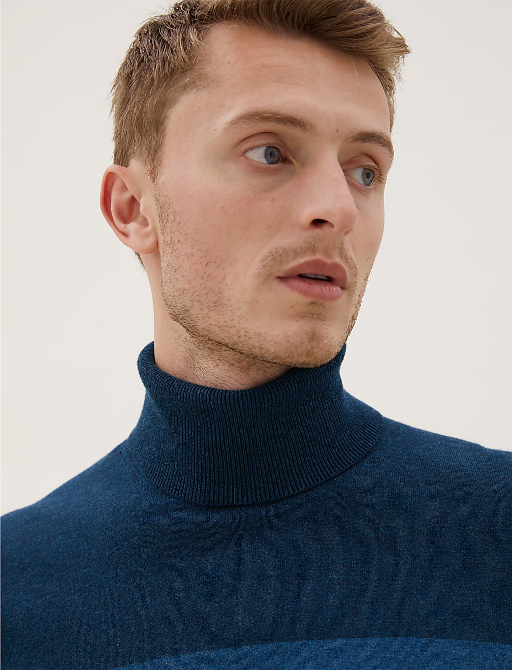 Cotton Rich Chest Stripe Roll Neck Jumper