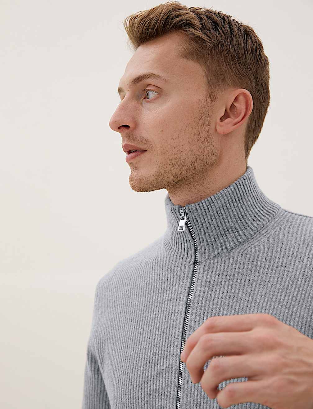 Wool Funnel Neck Knitted Jacket