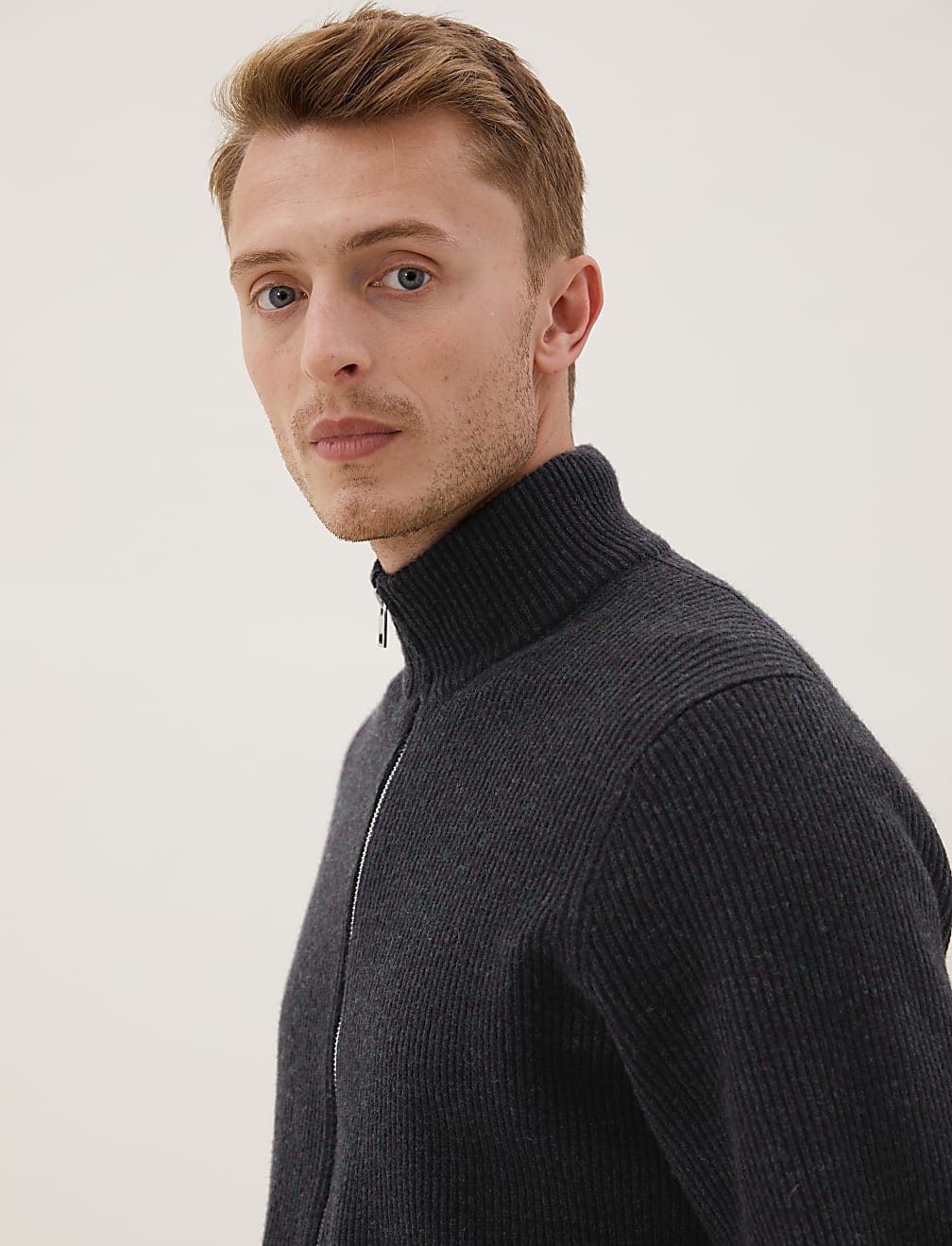 Wool Funnel Neck Knitted Jacket
