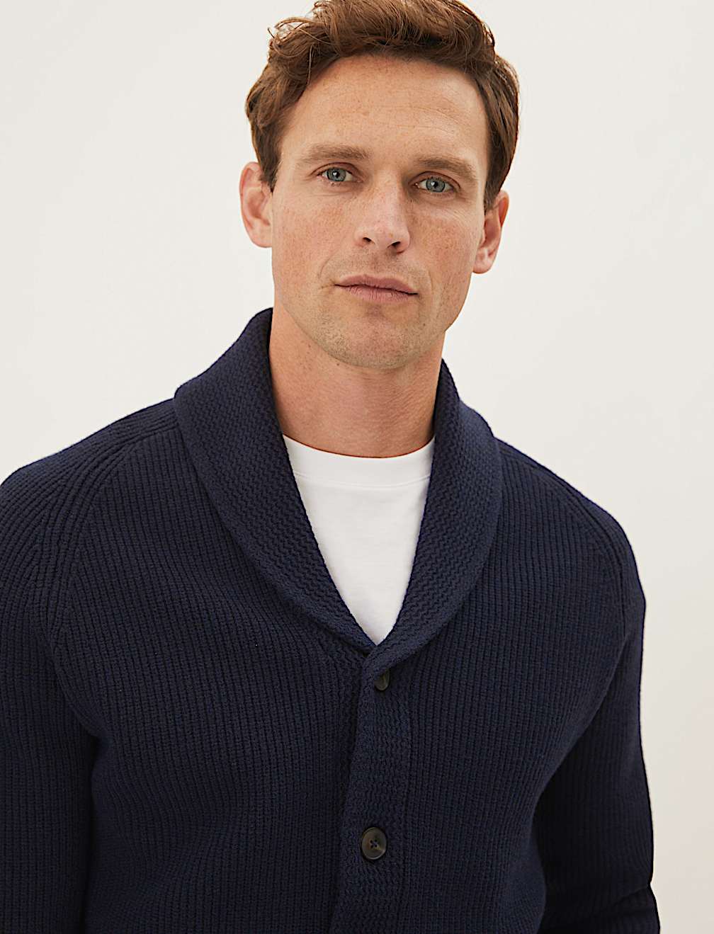 Cotton Blend Ribbed Shawl Collar Cardigan