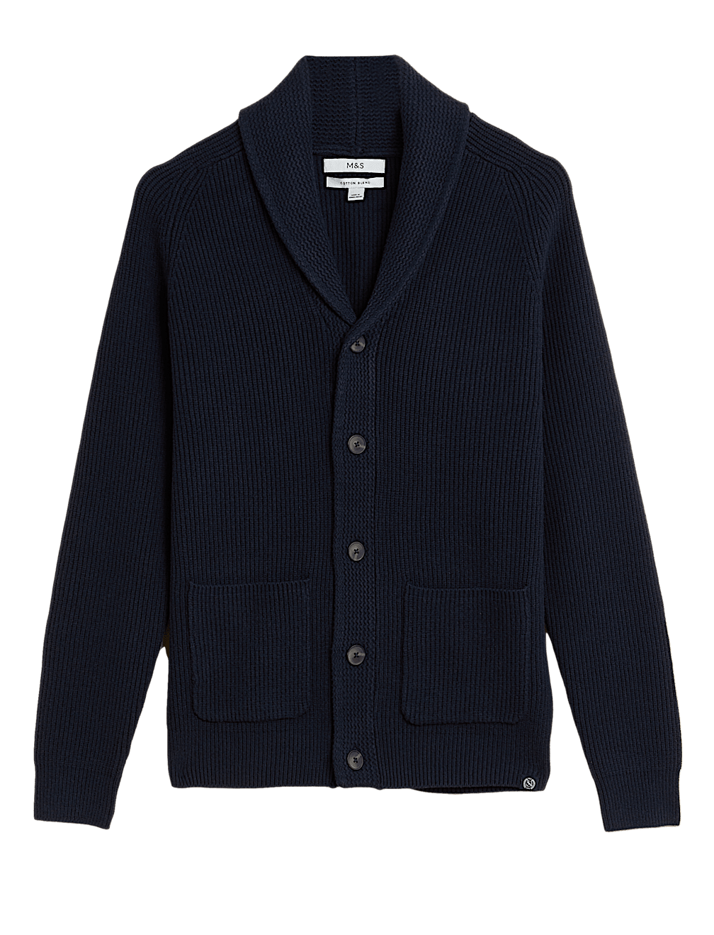 Cotton Blend Ribbed Shawl Collar Cardigan