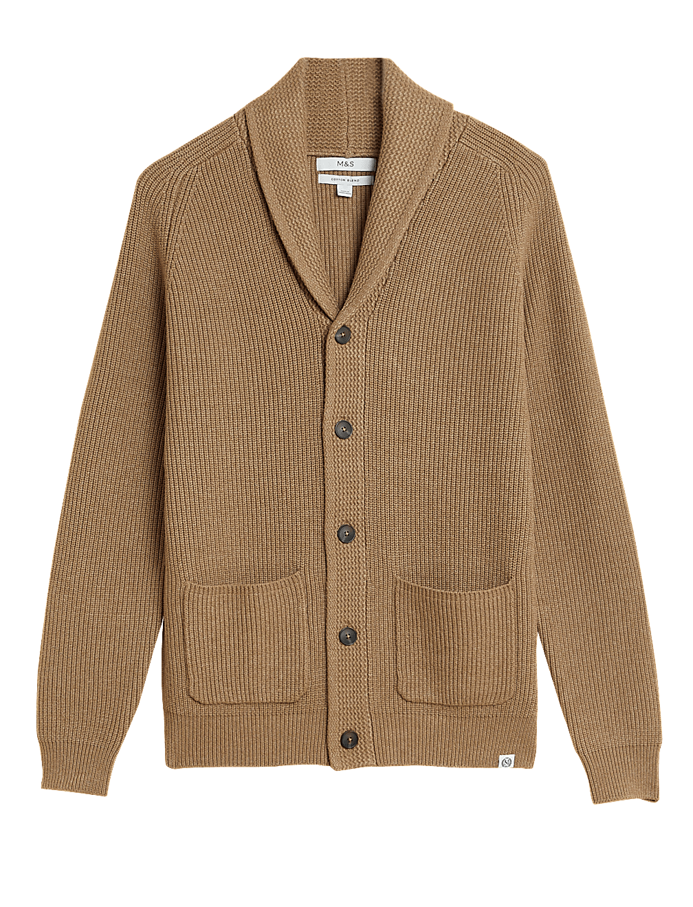 Cotton Blend Ribbed Shawl Collar Cardigan