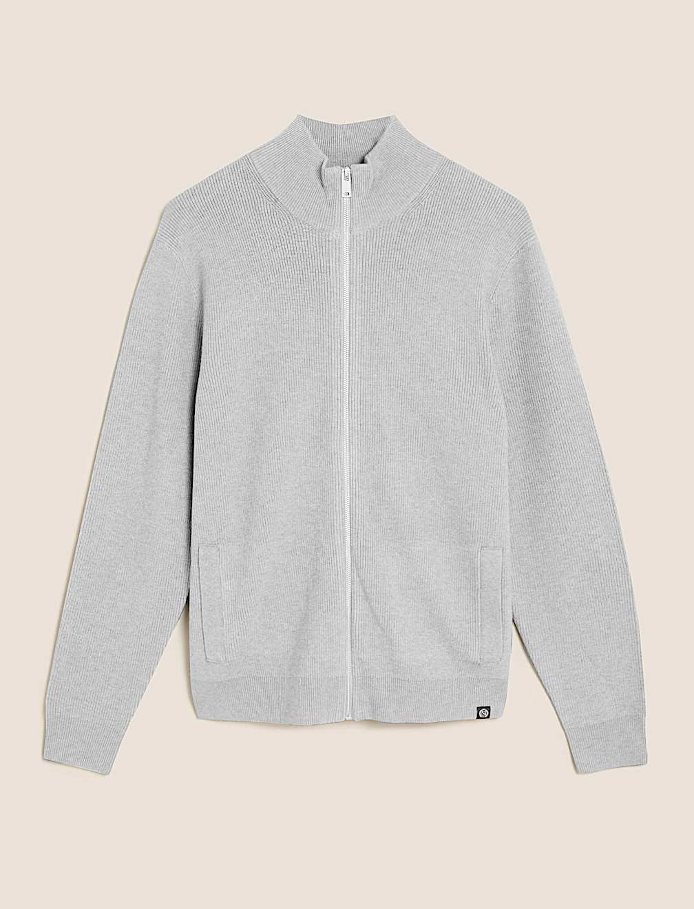 Cotton Blend Zip Up Knitted Jacket