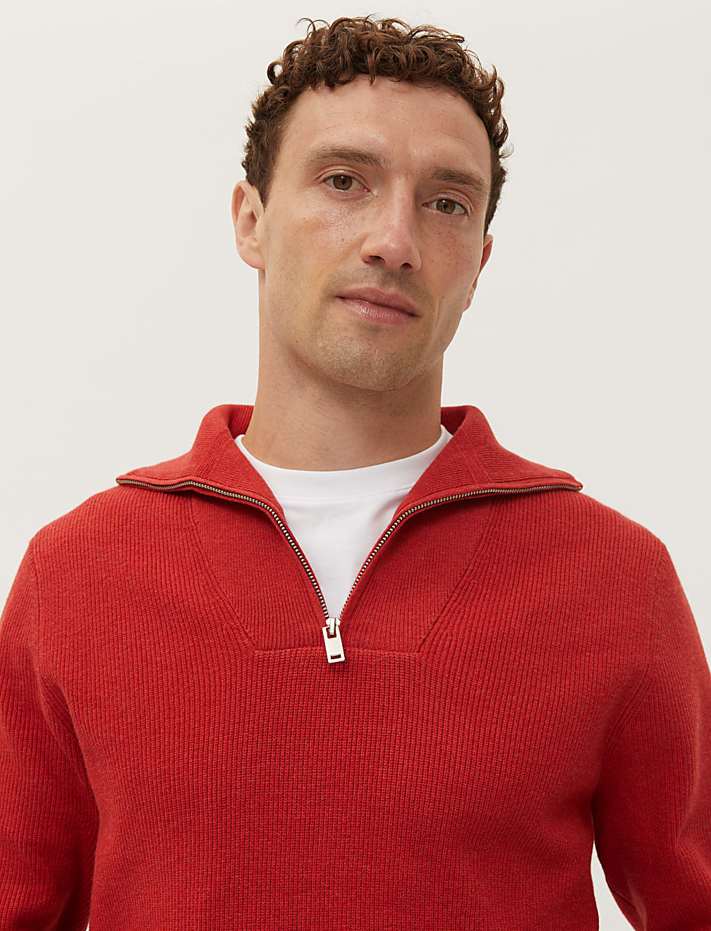 Cotton Blend Ribbed Half Jumper