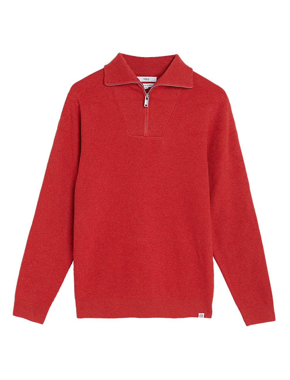 Cotton Blend Ribbed Half Jumper